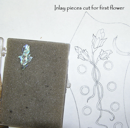 inlay pieces cut for first flower